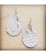 Leather Teardrop Earring-White and Gold Gator - £19.90 GBP
