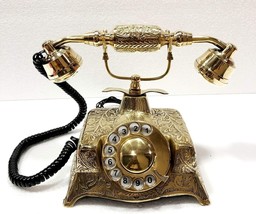 Vintage Solid Beautiful Victorian Brass Rotary Dial Working Office Telephone - £73.26 GBP