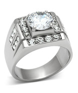 TK348 Stainless Steel Polished Ring with Clear CZ &amp; AAA Grade Quality - $661.24 MXN