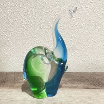 Vintage Rare Chalet Canada Glass Elephant 2 Tones Blue And Green Signed Chalet - £96.97 GBP
