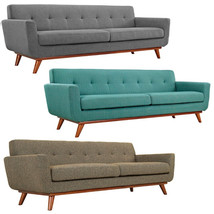 Mid Century Classic Fabric Sofa 90.5” Wide In Gray, Laguna Blue Tweed - £896.42 GBP