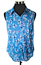Attention Blouse Women&#39;s Size Large Blue with  Multicolor Floral Sleeveless - £11.98 GBP