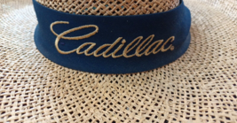 Cadillac Straw Panama Hat Vintage Coated Wicker Blue Gold Embroidered Band Derby - £43.90 GBP