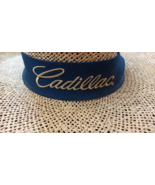 Cadillac Straw Panama Hat Vintage Coated Wicker Blue Gold Embroidered Ba... - £43.24 GBP