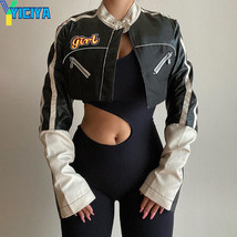 YICIYA Bomber Woman Varsity Jacket PU Long Sleeve  Racing Jackets Printing Stand - £95.08 GBP