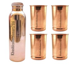 Pure Copper Water Drinking Bottle 4 Plain Tumbler Glass Ayurveda Health ... - £32.64 GBP