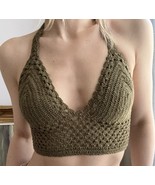 Women&#39;s Green Moss Crochet handmade bralette top size S/M Adjustable - $1,270.51 MXN