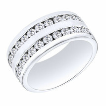 2.08 CT Round Simulated Diamond 14K White Gold Plated MEN&#39;S Wedding Band Ring - £71.26 GBP