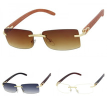 Men&#39;s Small Rectangular Sophisticated Gold Brown Lens Square Rimless Eye... - $360.38 MXN+