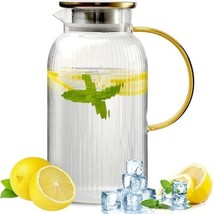 WLASSS 68oz Glass Pitcher w/ Lid, Heat Resistant Borosilicate, Clear - $16.33