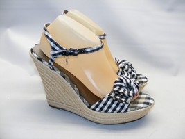 G By Guess Women Size 9.5 M Black White Checkerboard 4&quot; Wedge Heel Sandals Shoe - £18.75 GBP