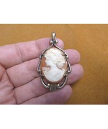 C-1358) Girl with curly hair flower shell carved CAMEO sterling silver P... - $134.39 CAD