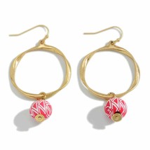 Twisted Gold Hoop Dangle Drop Earring with Red Aztec Wood Bead - £11.07 GBP