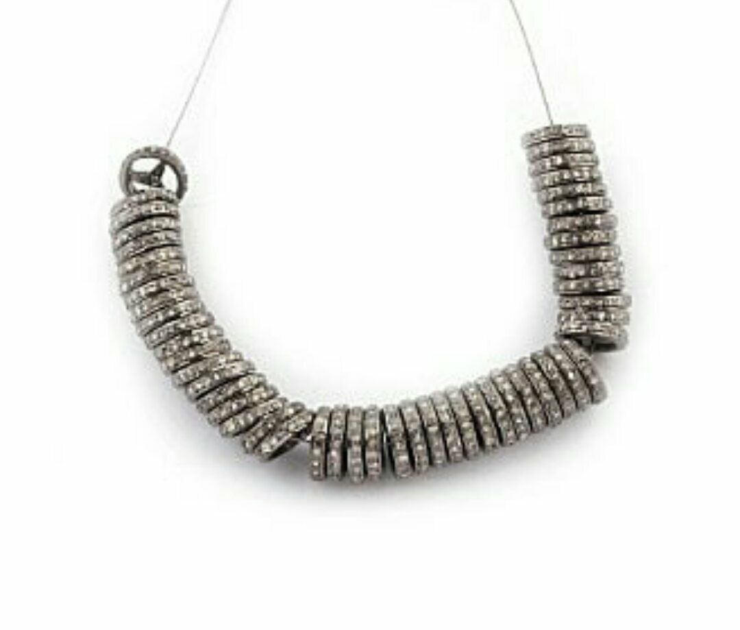 Spacer Rondelle Beads Pave Diamond Wheel Rondelle 8mm Spacers 925 Silver... - $38.30