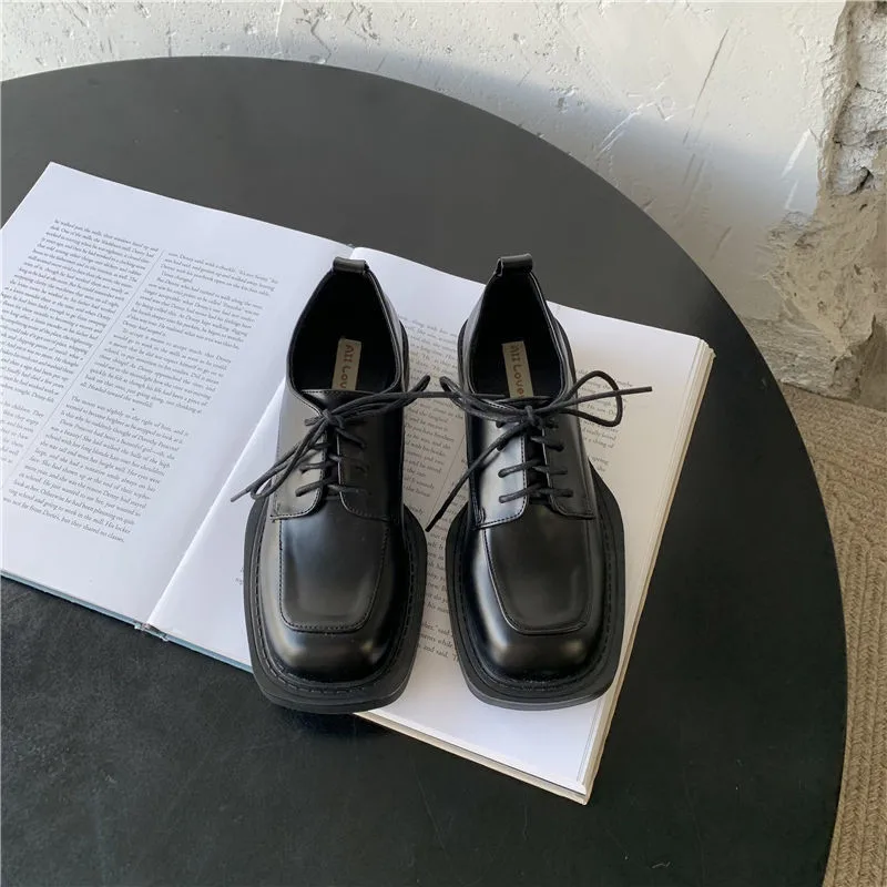Retro British Chic Mules Shoes Women Platform Demonia Wees  Square Toe Patent Le - £147.98 GBP