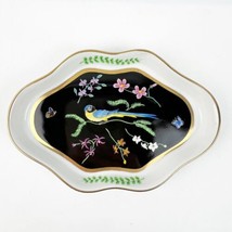 Lynn Chase 80&#39;s Safari Jaguar Jungle Exotic Bird Leaf Trinket Dish Black Gold - £51.95 GBP