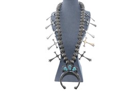 Vintage Navajo Sterling and Turquoise Squash blossom Necklace - £1,229.00 GBP