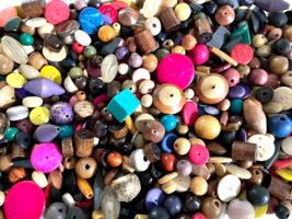 8oz Bag VINTAGE BoHo Beads Multicolors Lots of Sizes &amp; Shapes Wooden Bea... - $4.45