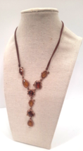 Vintage 1928 Co Old School Y Necklace Faceted Topaz Rhinestones &amp; Yellow... - £9.98 GBP