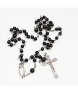 Black Beaded Chain Rosary Necklace Cross Pendant - £28.00 GBP