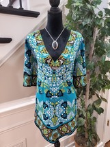 Ashley Stewart Women&#39;s Blue Floral Polyester V Neck Long Sleeve Top Blou... - $25.74