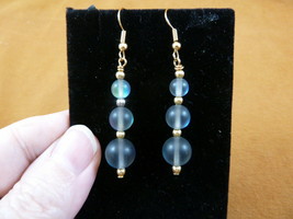 (EE390-52) gray blue Moonstone gemstone beaded dangle gold tone hook earrings - £9.66 GBP