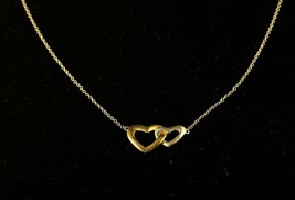 Vintage Sterling 925 Italy Dia Two Toned Double Heart Pendant Chain Necklace - £30.69 GBP
