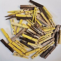 Wooden Clothespins LOT 60 Metal Spring Clasp Laundry Clothes Pins Crafts... - $14.85