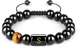 Bracelets for Men Initials Letter Link Handmade Natural Black Onyx Tiger Eye Sto - £17.44 GBP