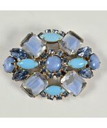 Large Oval Blue Brooch, Milk Glass & Specialty Stones Vintage Schreiner Pin - $222.75