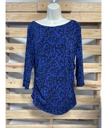 Peter Nygard Blue Black Geometric Shape Top Blouse Woman&#39;s Size L KG JD - $9.89