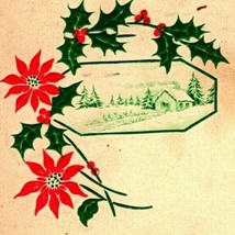 Think of You on Christmas Day Pointsettias Cabin Holly Poem 1915 Postcard - £3.06 GBP