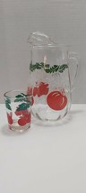 Vintage Federal Glass Pitcher And Juice Glass tomato and vines print - $38.32