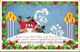 Merry Christmas Stagecoach Holly Border Embossed Whitney Made UDB Postcard Z12 - $4.90