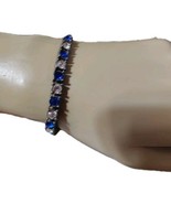 Art Deco Bracelet  .925 Silver W/ Blue &amp; Crystal Rhinestones Fits 7½ Wrist - €28,33 EUR