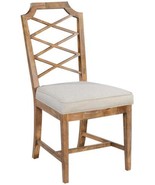 Side Chair Mayfield Beachwood Solid Wood Lattice Diamond Back Linen Fabric  - $1,058.15 CAD