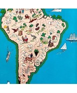 South America Pictorial Interpretive Map 1940s Geographic History Print ... - $39.99