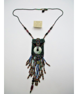 Joan Babcock PaleFace Cavandoli Beaded Suede Medicine Bag Necklace 35” USA - $94.12 CAD