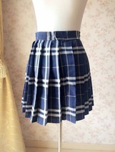 Navy Plaid Skirt Outfit Women Girl Pleated Plaid Skirt Navy Plaid Mini Skirts image 3