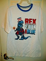 Patriotic Boys Short Sleeve Tee Shirt X-Large (14-16) Rex White &amp; Blue Dinosaur - £7.87 GBP