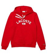 Lacoste Men&#39;s Red Long Sleeve Lightweight Pullover Hoodie printed SH6876... - $44.53