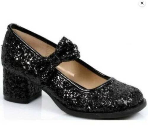 Halloween Dress Up Shoes Girls Black Glitter Maryjane Heels Sandals $40-... - £14.15 GBP