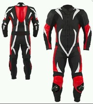 Men Black Red Motorcycle Suit White Linings Speed Hump Real Leather Jacket Pant - £232.49 GBP