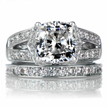 Juego de anillos de boda de compromiso de oro blanco de 14 k con diamantes... - £229.50 GBP