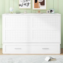 White Queen Murphy Bed w/ Drawers &amp; Shelves - $859.99