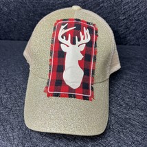 Women’s Deer Buffalo Plaid Gold Glitter Ponytail Trucker Baseball Cap Hat - £4.99 GBP