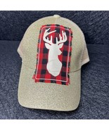 Women’s Deer Buffalo Plaid Gold Glitter Ponytail Trucker Baseball Cap Hat - £4.68 GBP