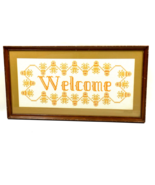Vintage Pineapple Welcome Sign Needlepoint - Wood &amp; Glass Framed - 25&quot; x... - $49.49