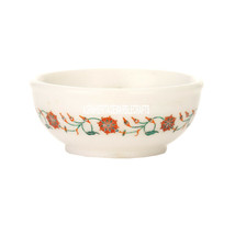4&quot;x4&#39;&#39;x1.5&#39;&#39; White Marble Fruit Bowl Hakik Marquetry Inlay Art Table Dec... - £177.70 GBP