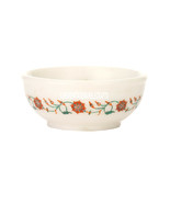 4&quot;x4&#39;&#39;x1.5&#39;&#39; White Marble Fruit Bowl Hakik Marquetry Inlay Art Table Dec... - £177.11 GBP